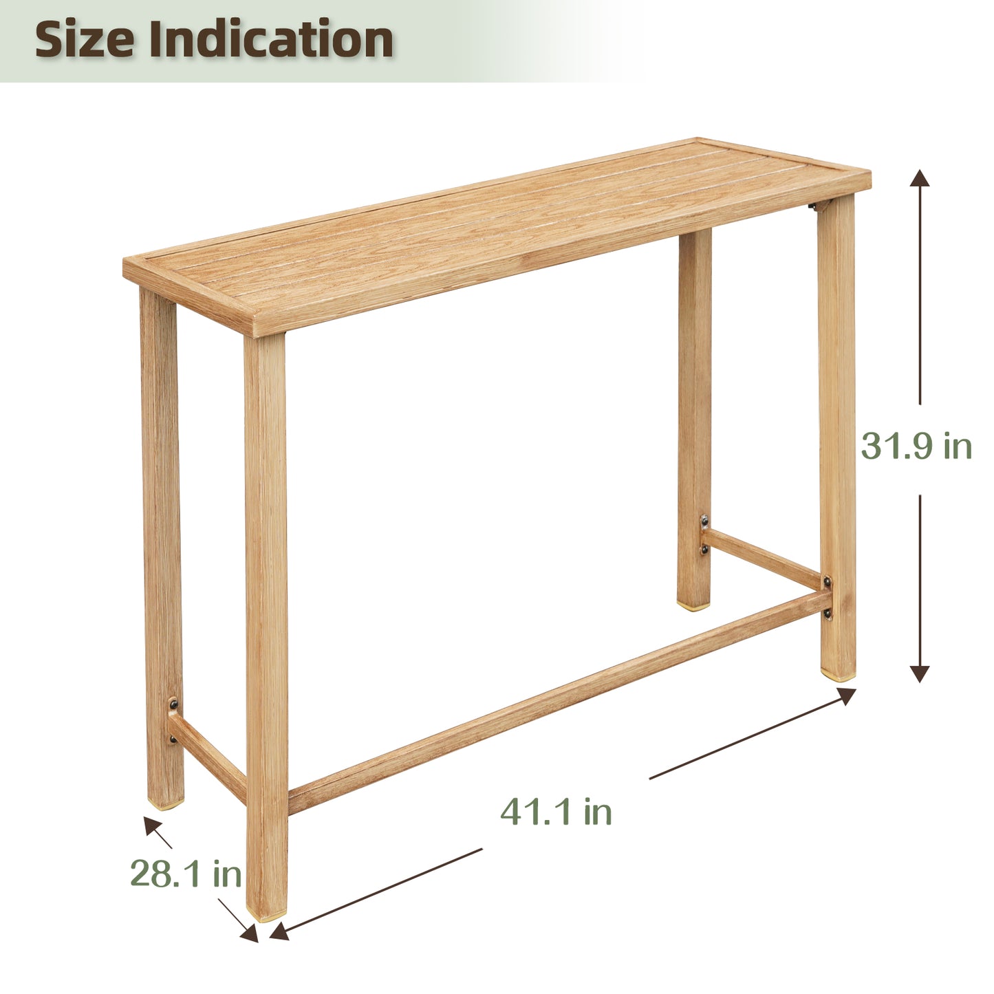 Outdoor Patio Sofa Table,Metal Narrow Console Table for Entryway, Small Counter Height Table for Hallway, 14.7"× 44.1"× 31.9"- Wood Grain-3B