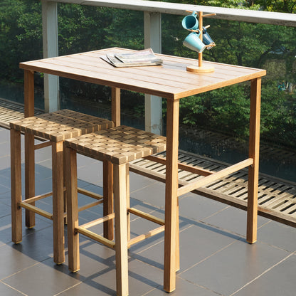 Outdoor Patio Table, Metal Counter Height Pub Table for Living Room, Dining Room, Kitchen- Wood Grain-3A