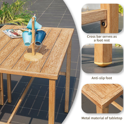 Outdoor Patio Table, Metal Counter Height Pub Table for Living Room, Dining Room, Kitchen- Wood Grain-3A