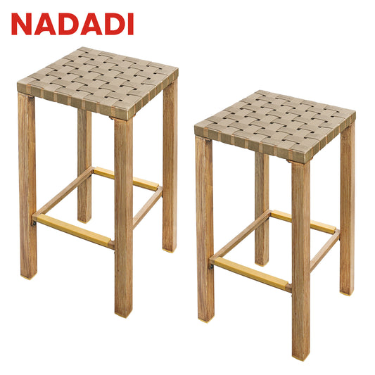 NADADI-Bar Stools Set of 2-2B，Cast Iron-Imitation Wood Grain